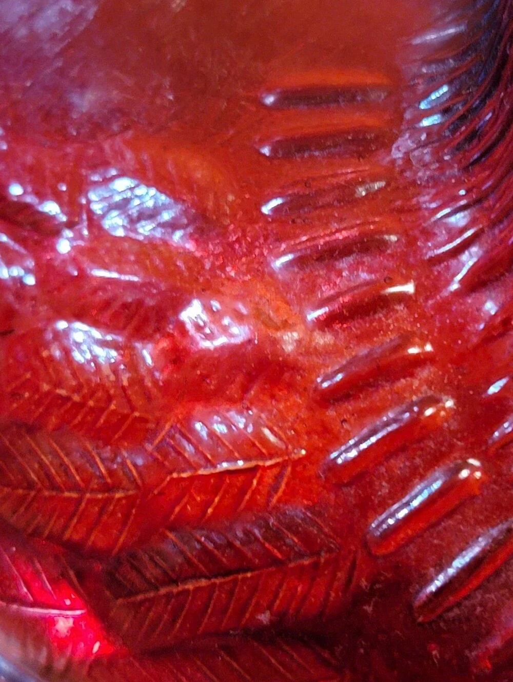 Vintage L.E. Smith Amberina Red Glass Standing Rooster Covered Candy Dish